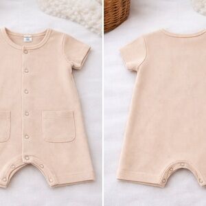Demavie Beige Ribbed Baby Romper | 3–6 Months | Neutral Minimal